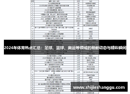 2024年体育热点汇总：足球、篮球、奥运等领域的最新动态与精彩瞬间